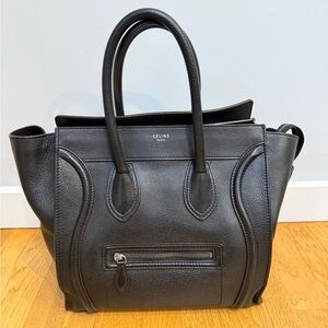 Celine Black Pebbled Leather Luggage Tote Bag, “Mini” Size